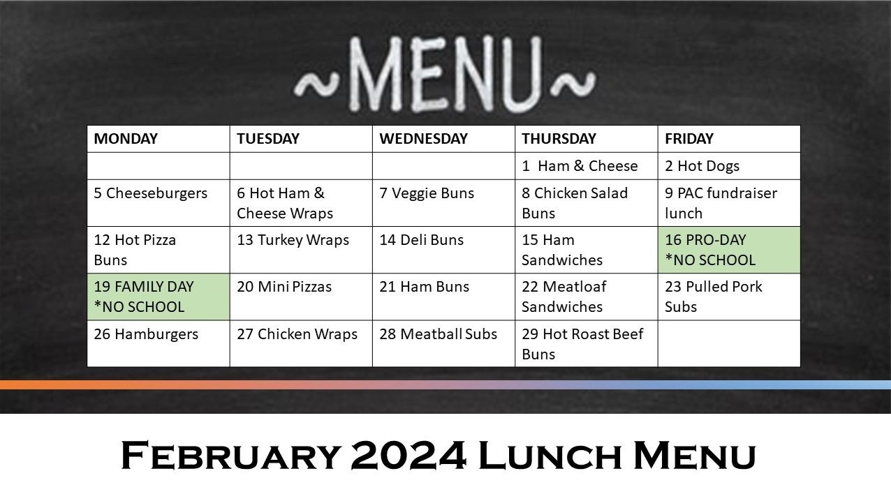 February Lunch Program Menu 2024