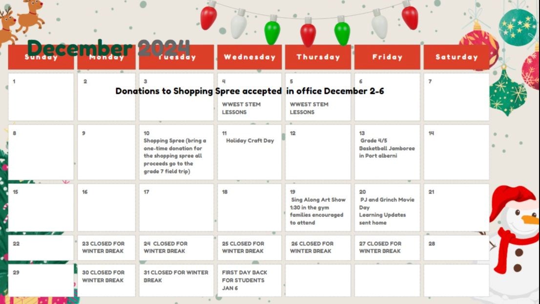 December WCS Calendar