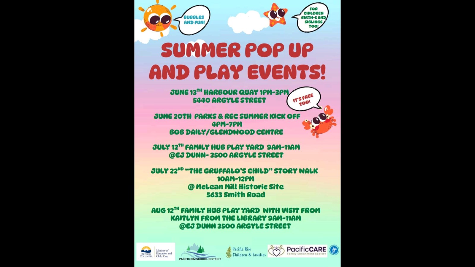 Summer Pop Up and Play Events!